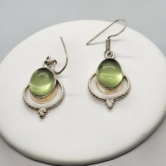 Vintage, Green Amethyst, Stamped .925 Sterling Silver Earrings - Picture 1 of 6